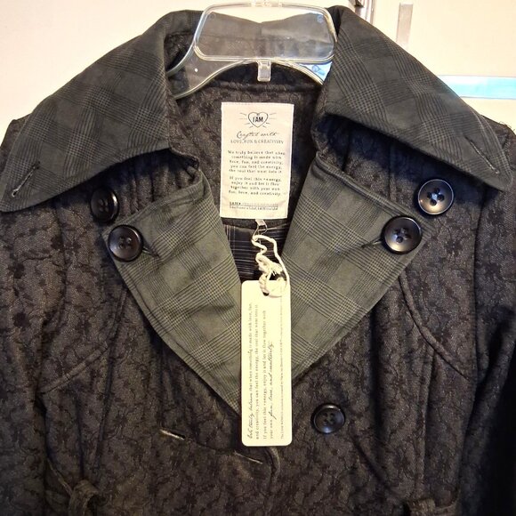 NWT I.AM.GIA Classic Double-Breasted Dark Gray Black Floral Lined Trench Coat - Picture 9 of 15